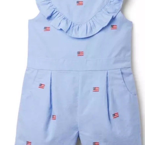 Janie and Jack Light Blue One Piece with Flag Accents - Picture 1 of 7